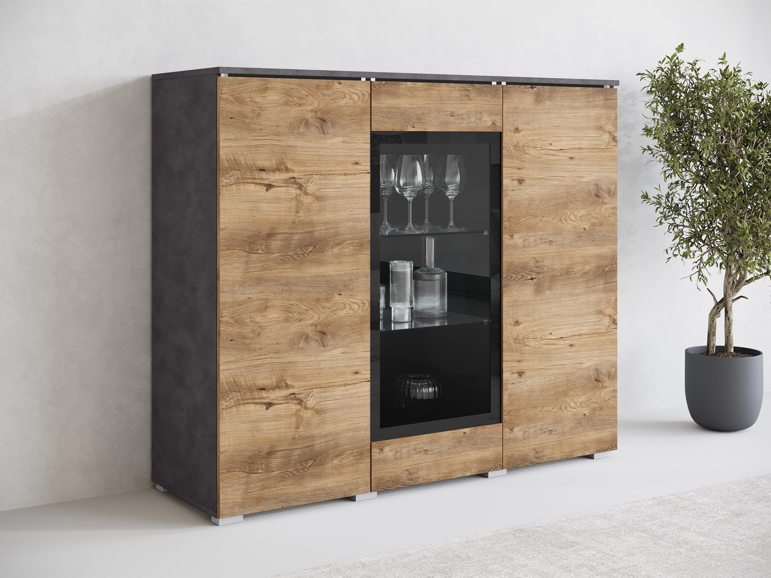 Skenkur Mirfivo 103 (Matera-grátt + Kastaníulitur)