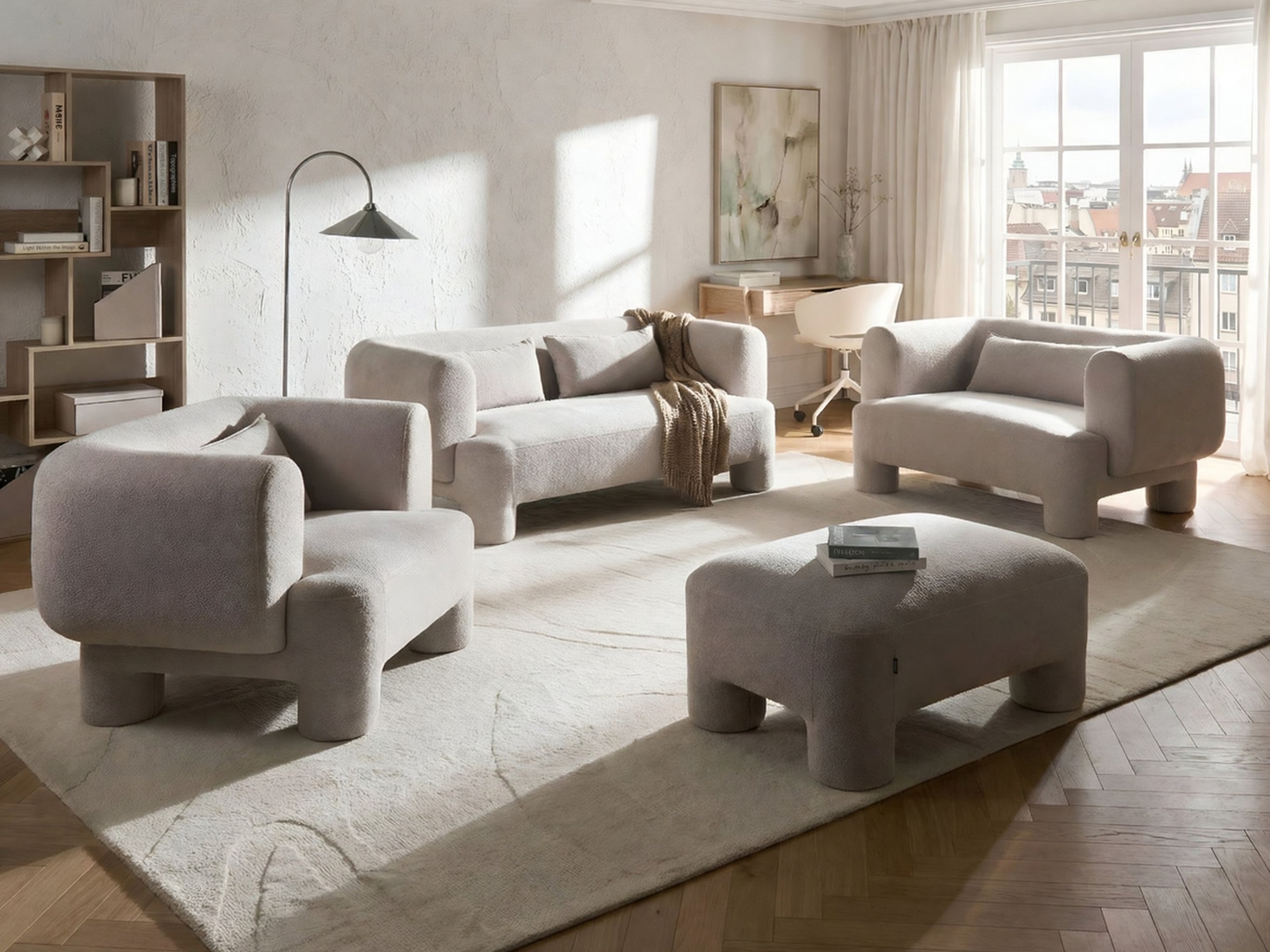 Bólstrað húsganasett Cavsali 105 (Beige)