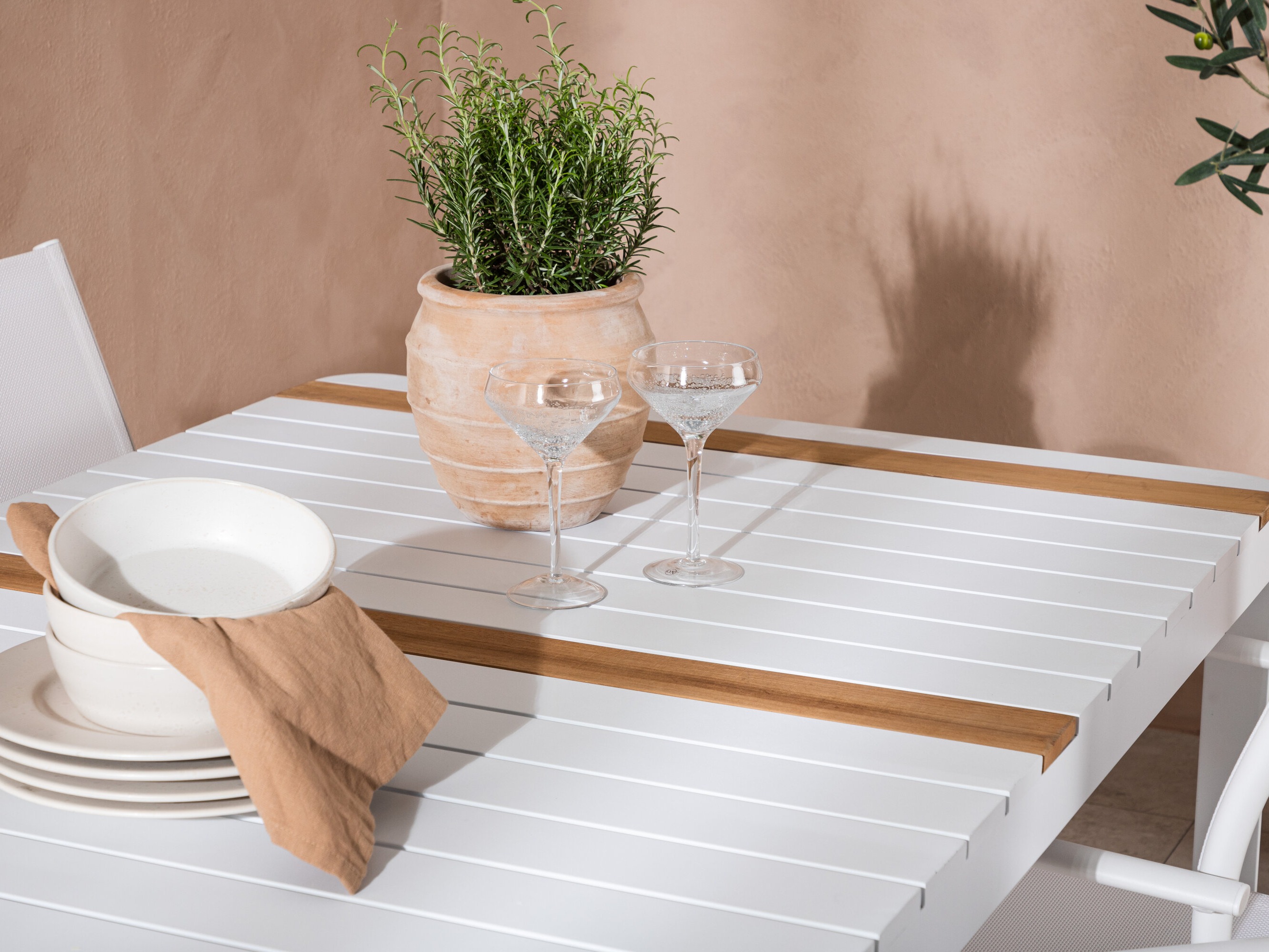 Borð og stólasett Dallas 5318 (Hvítur + Teak)