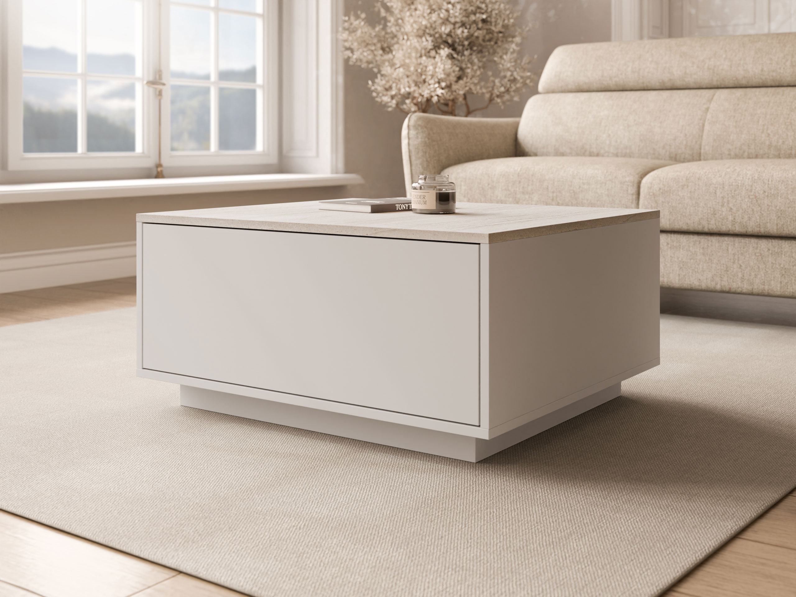 Sófaborð Comfivo Unda (Ljóst travertín + Beige)