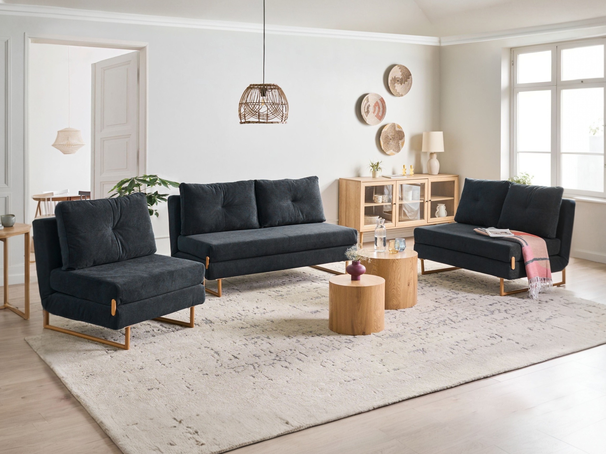 Bólstrað húsganasett Berwyn 3406 (Svartur)