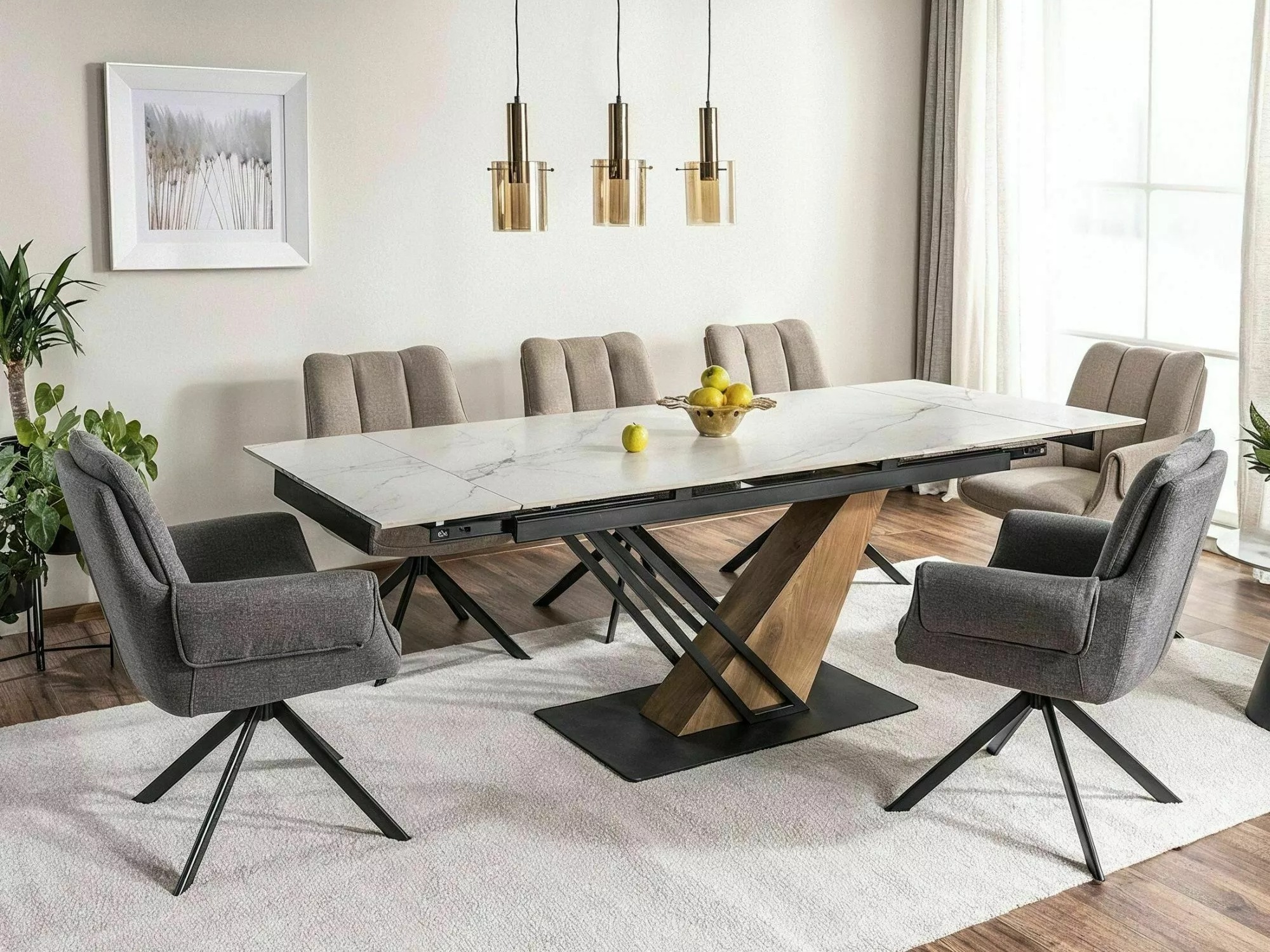 Borð Detroit 996 (Hvítur marmari + Eik)