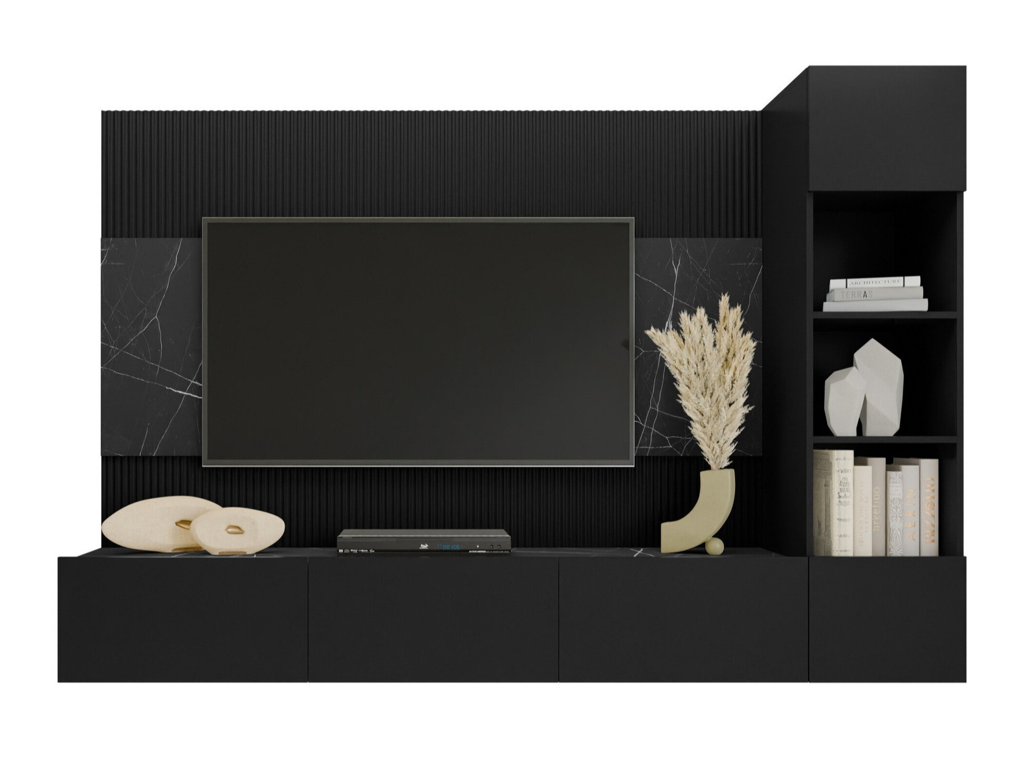 Stofusett Comfivo Salix II (Svartur + Svartur marmari)
