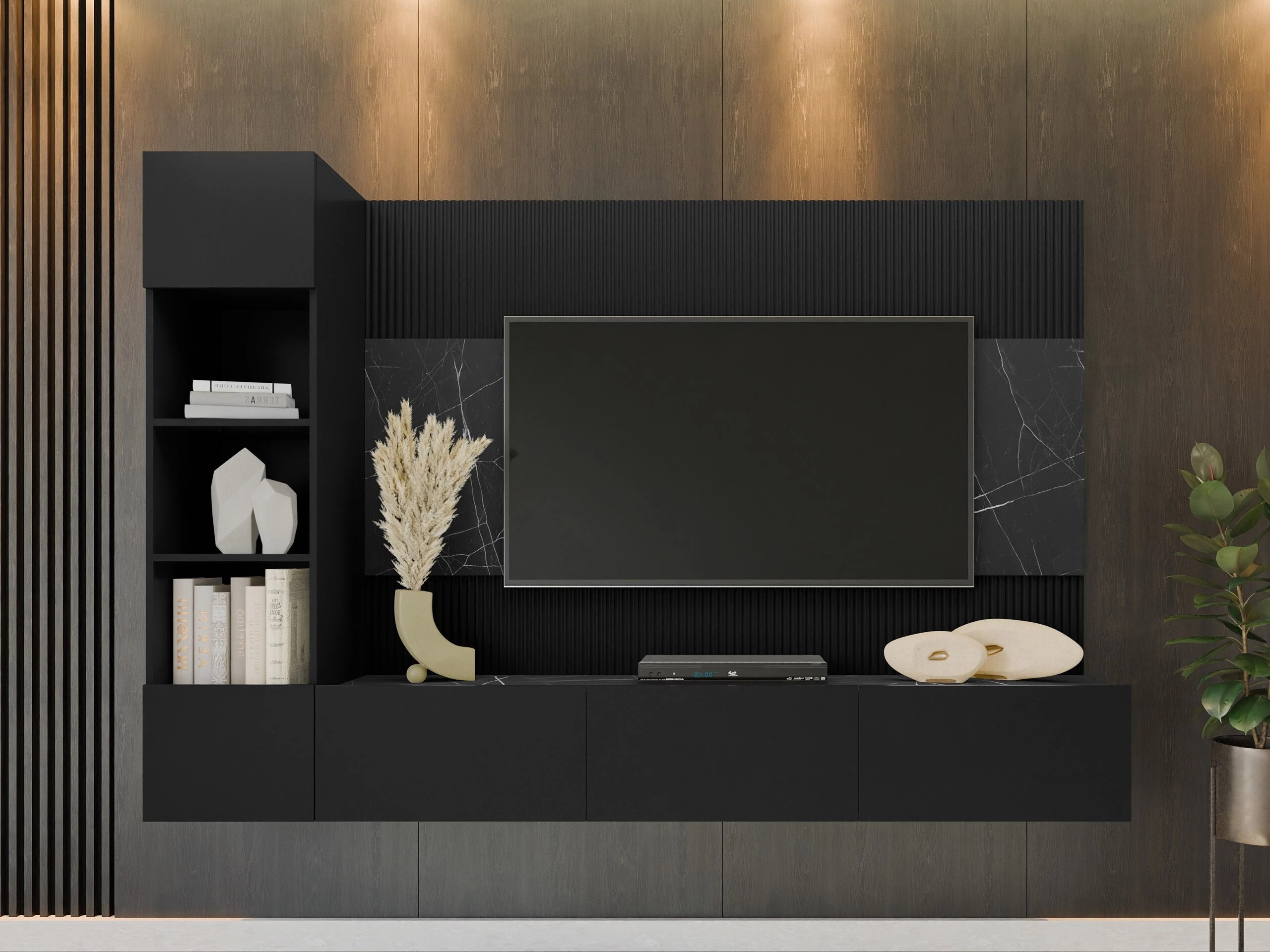Stofusett Comfivo Salix II (Svartur + Svartur marmari)