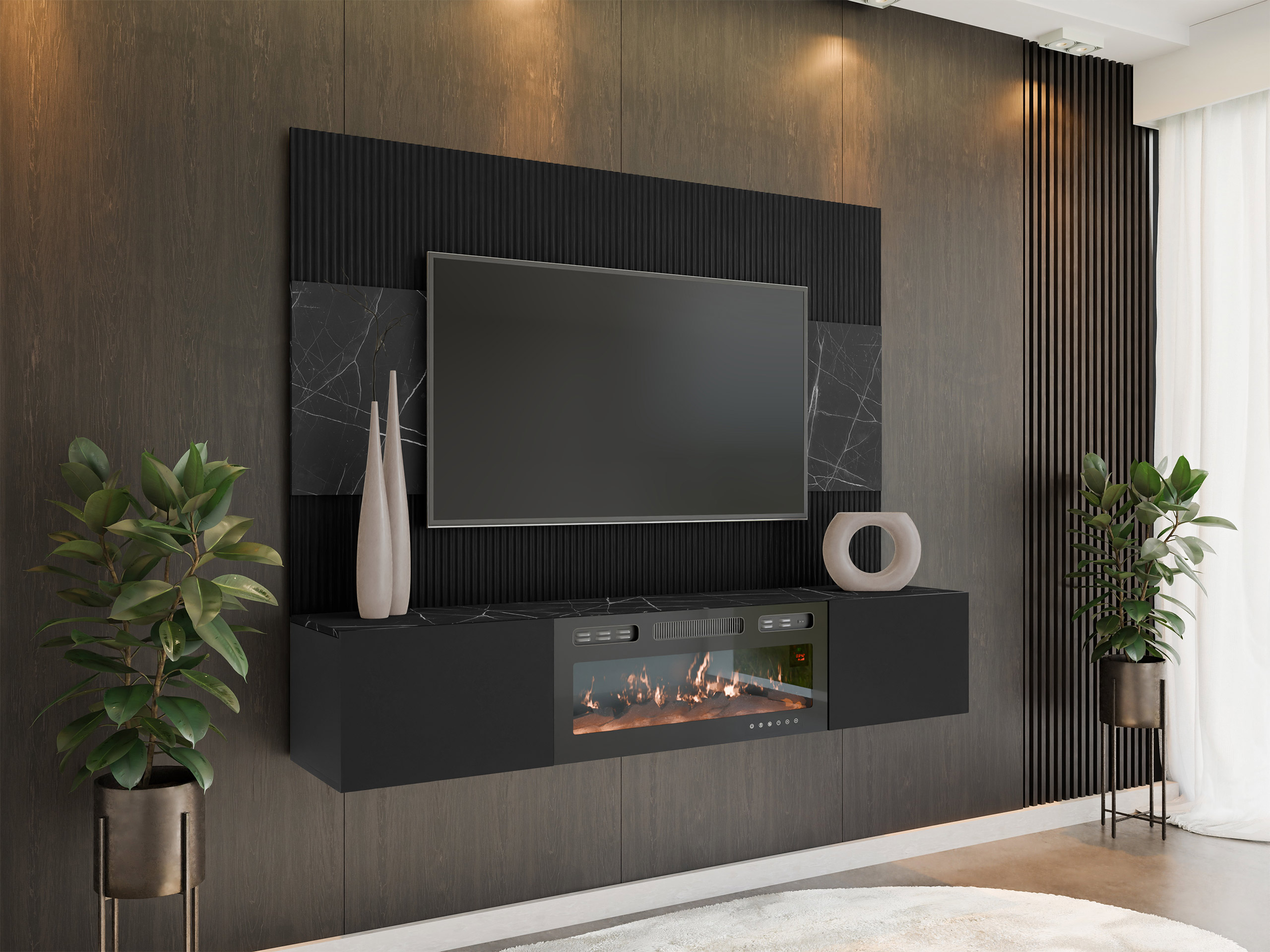 Stofusett Comfivo Salix VII (Svartur + Svartur marmari)