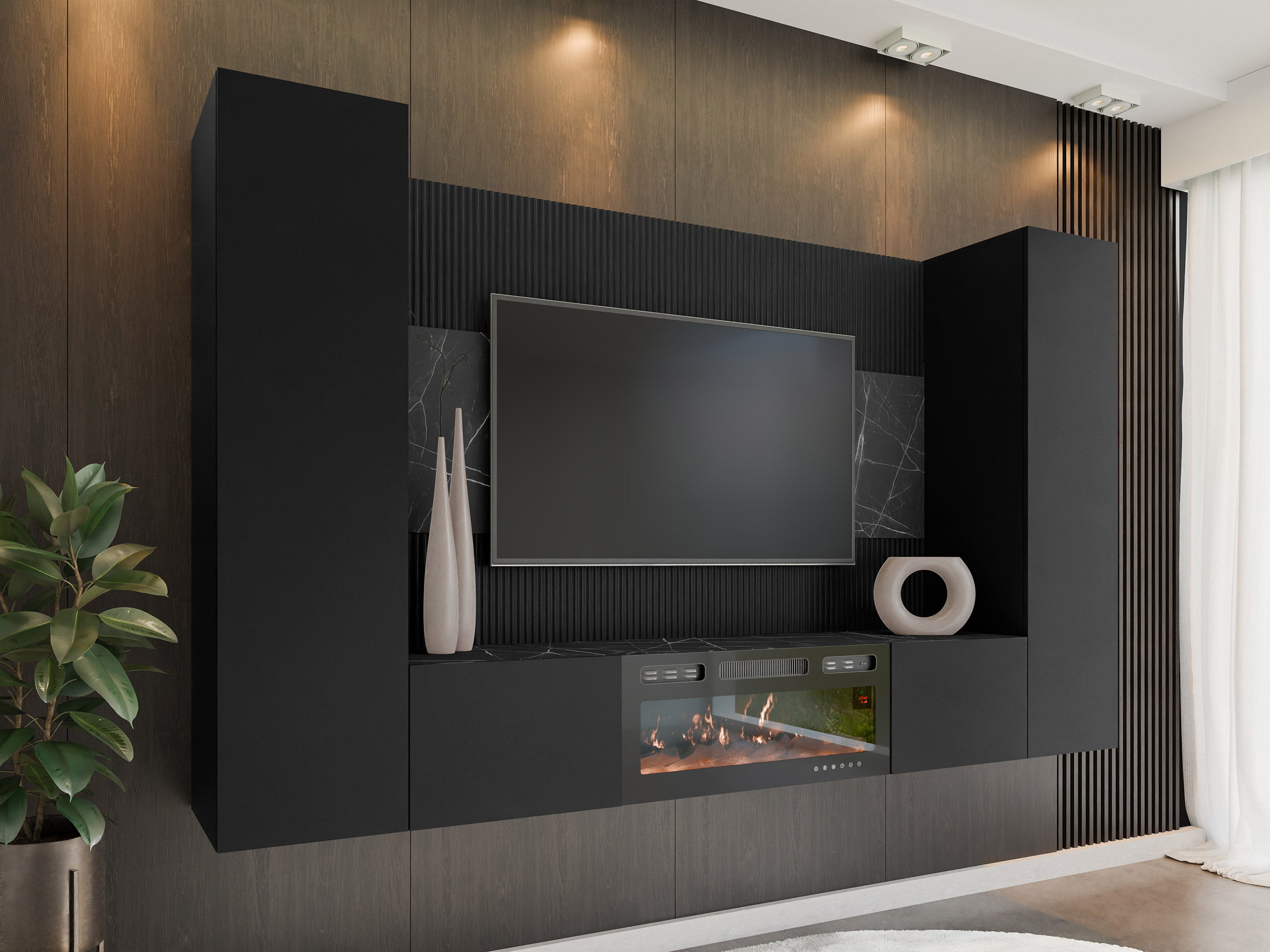 Stofusett Comfivo Salix VIII (Svartur + Svartur marmari)