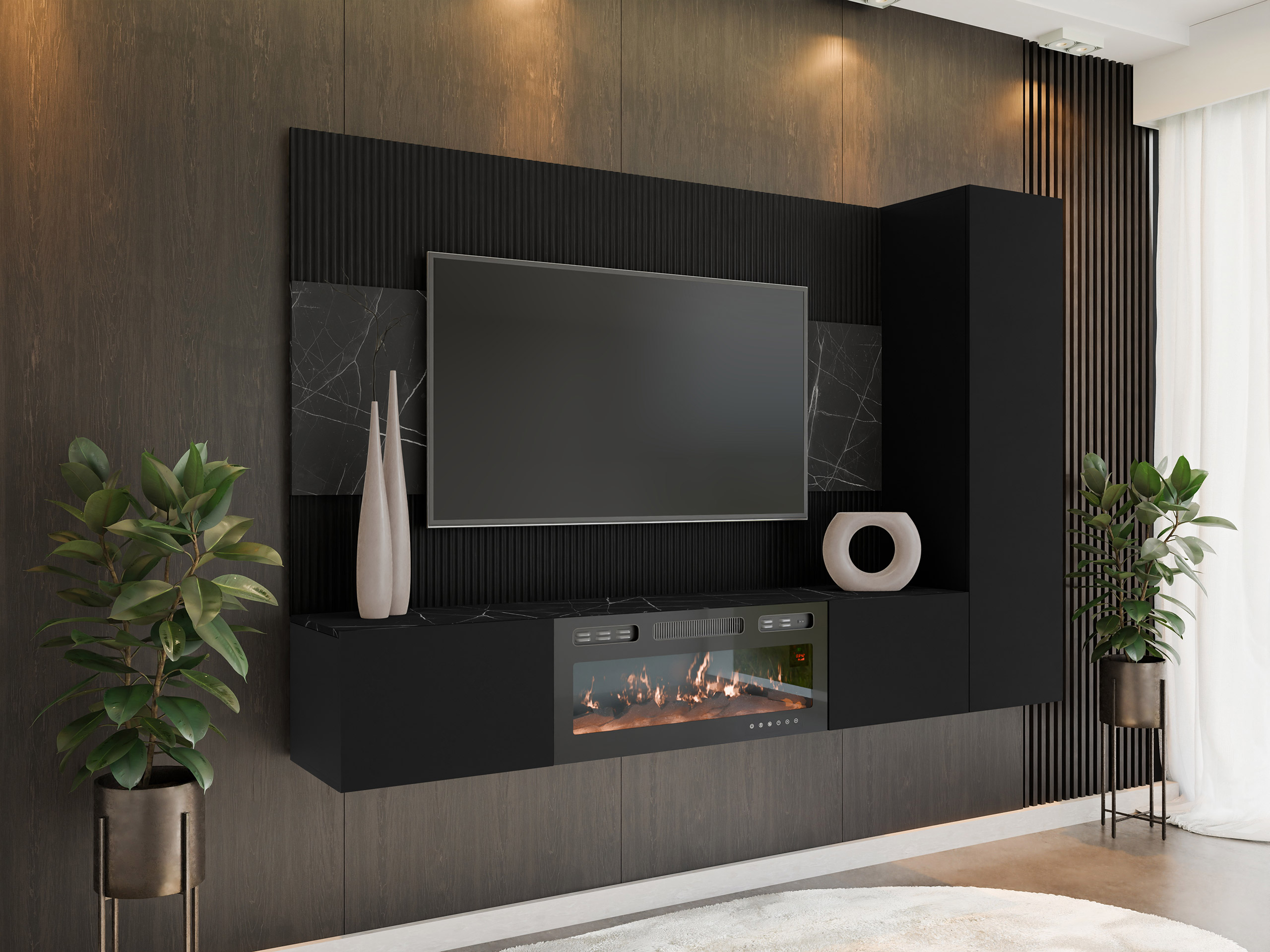 Stofusett Comfivo Salix IX (Svartur + Svartur marmari)