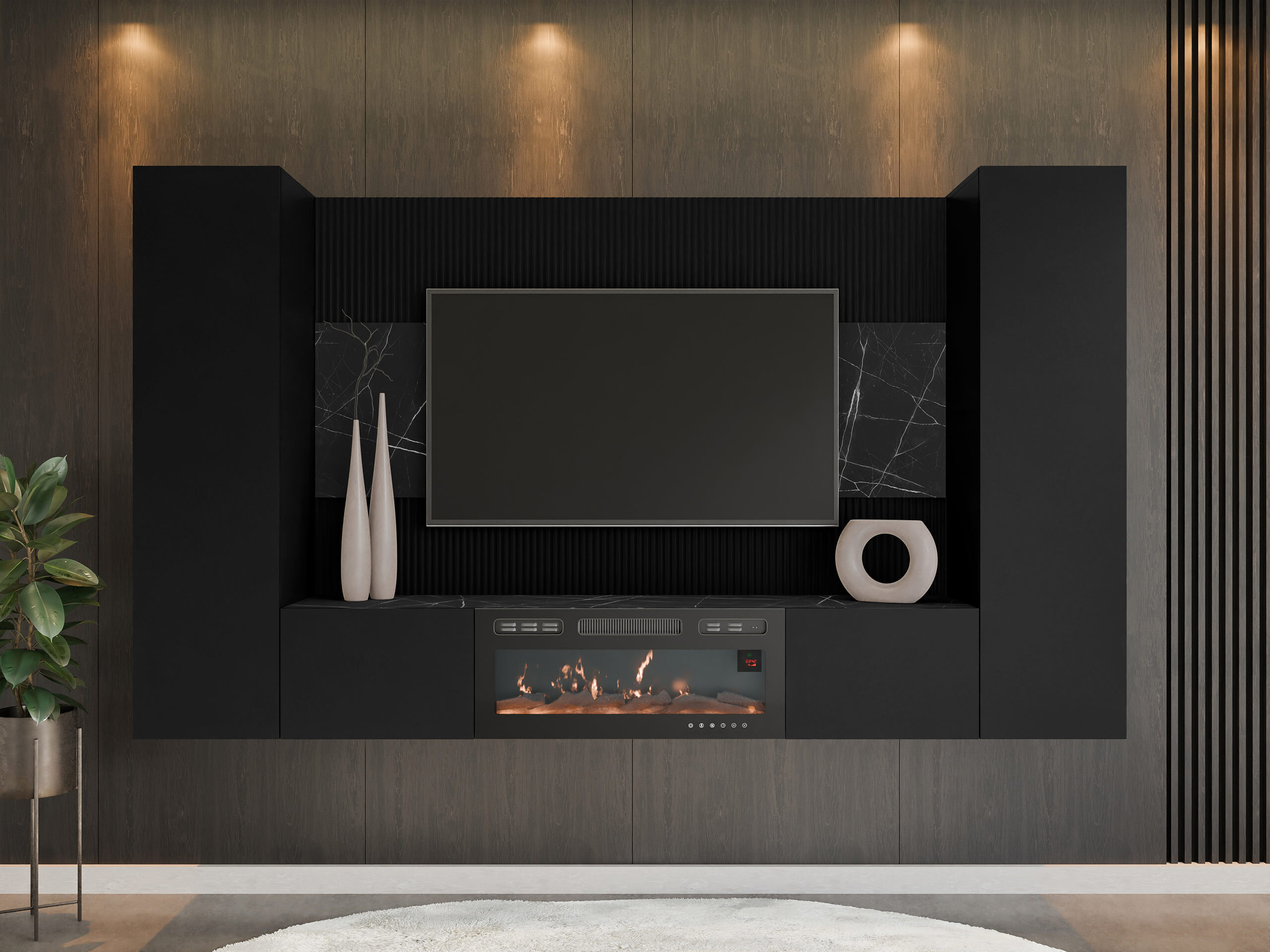 Stofusett Comfivo Salix VIII (Svartur + Svartur marmari)