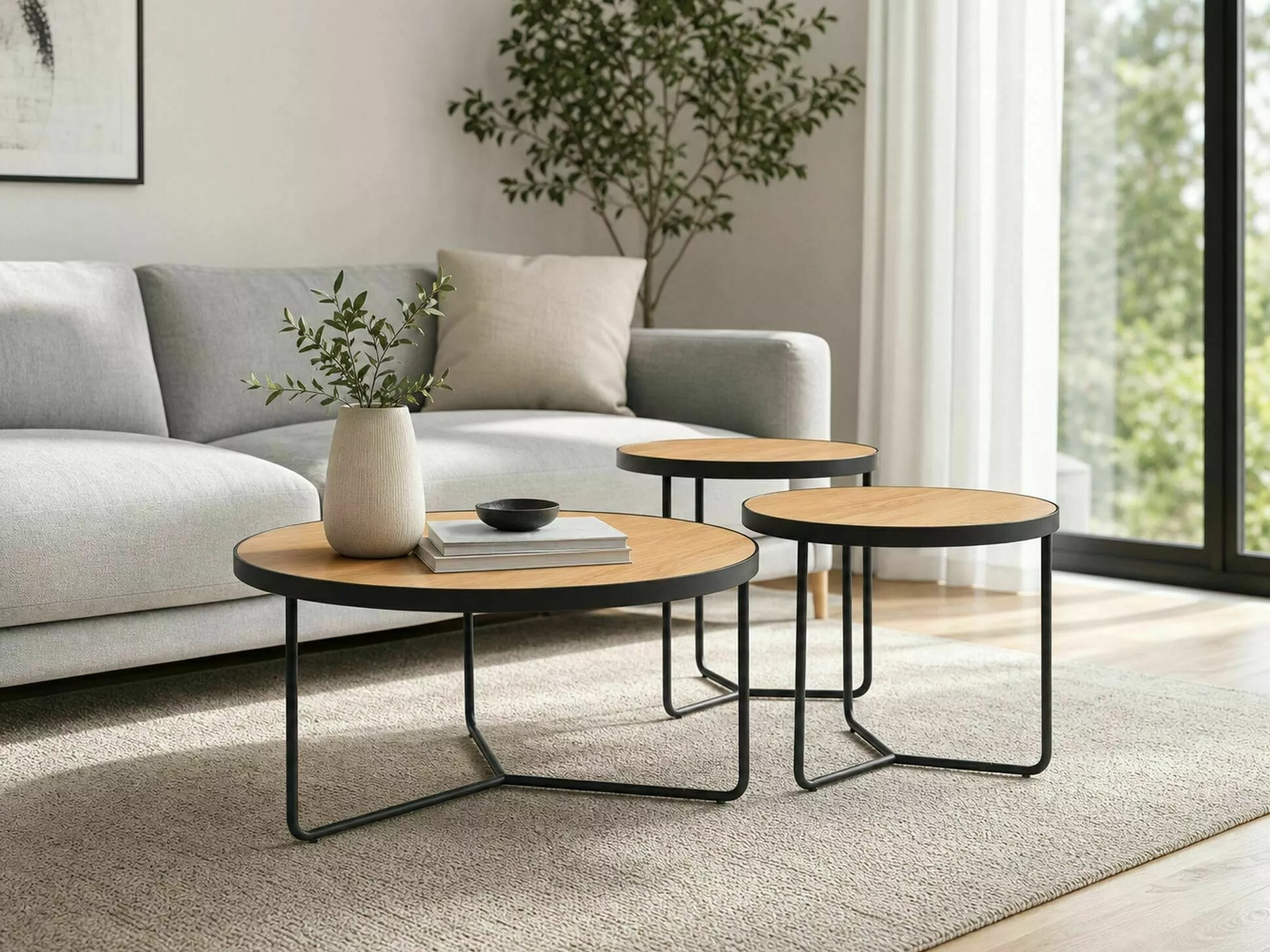 Sett af sófaborðum Detroit 570 (Eik + Svartur)