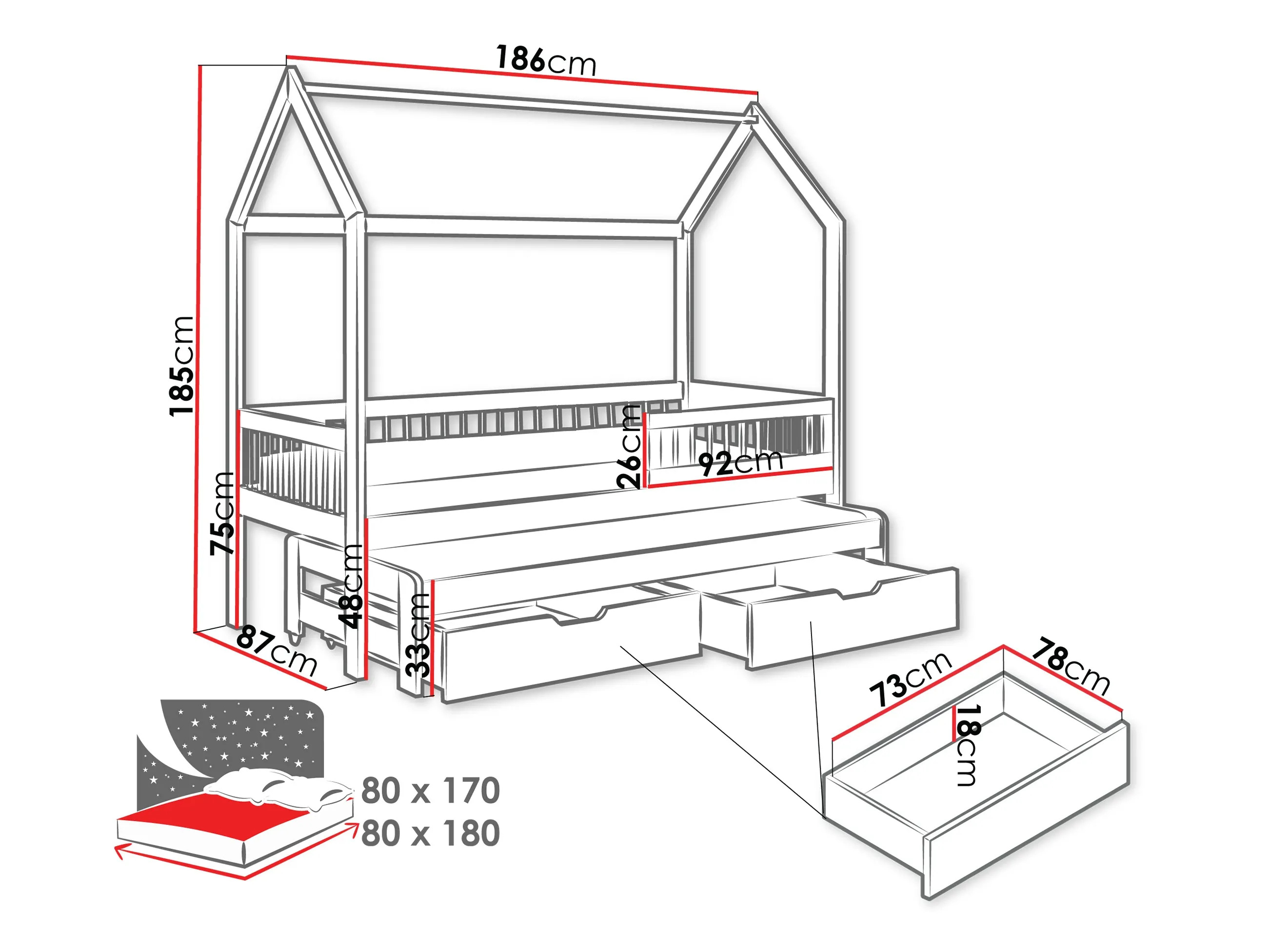 Rúm Henderson 166 (Hvítur)