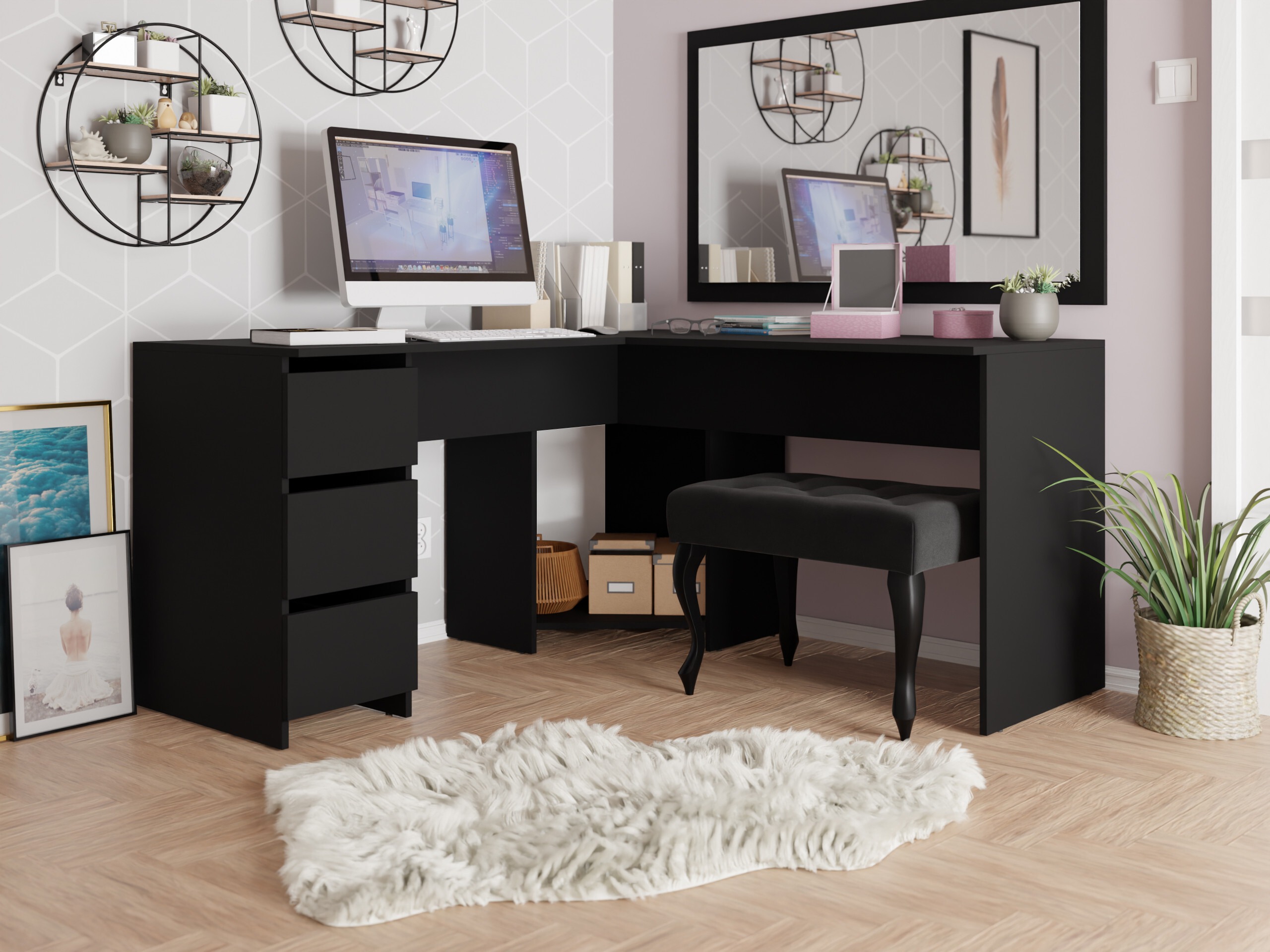 Hornskrifborð Comfivo Insuler (Svartur)