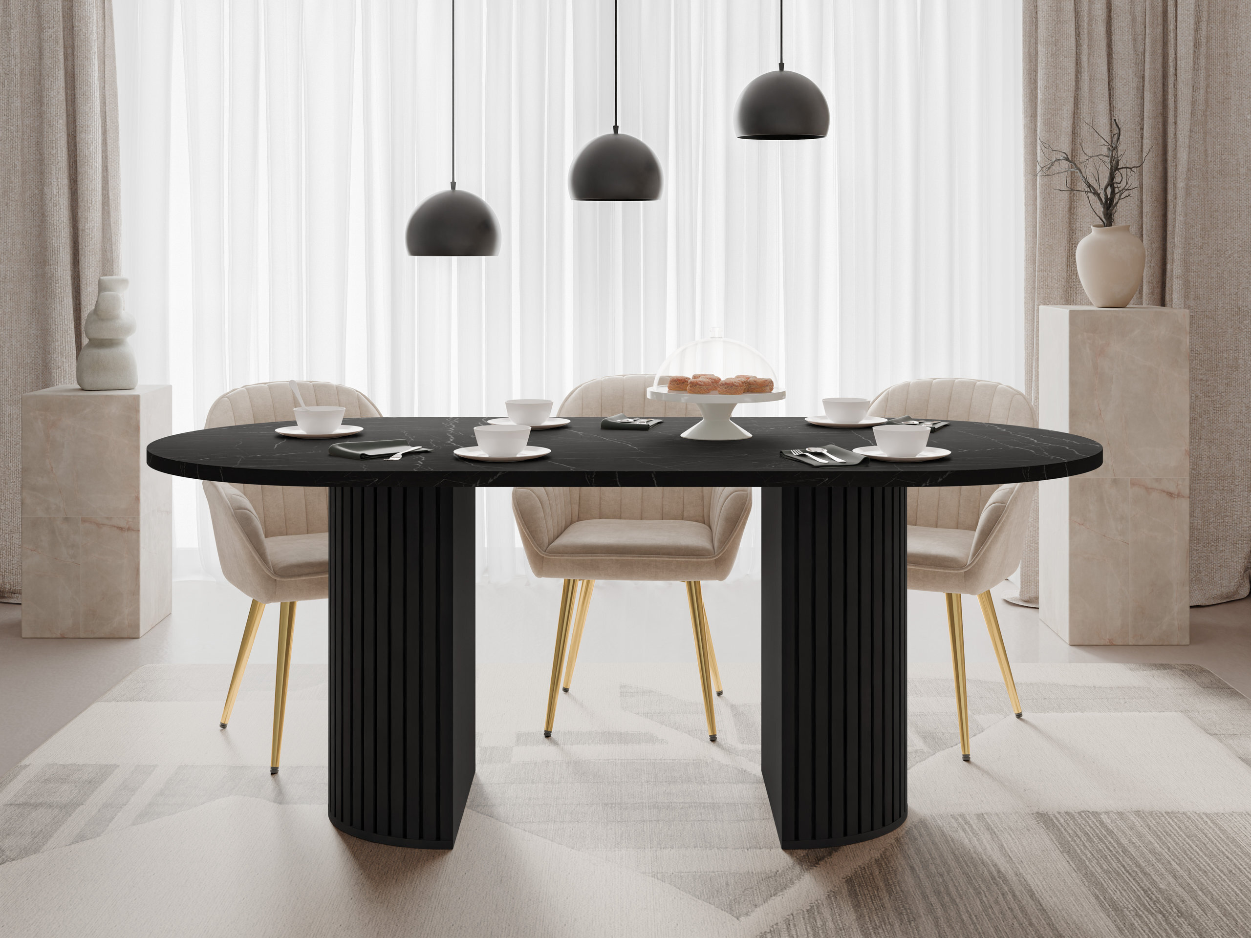 Borð Comfivo Ulma (Svartur marmari + Svartur)