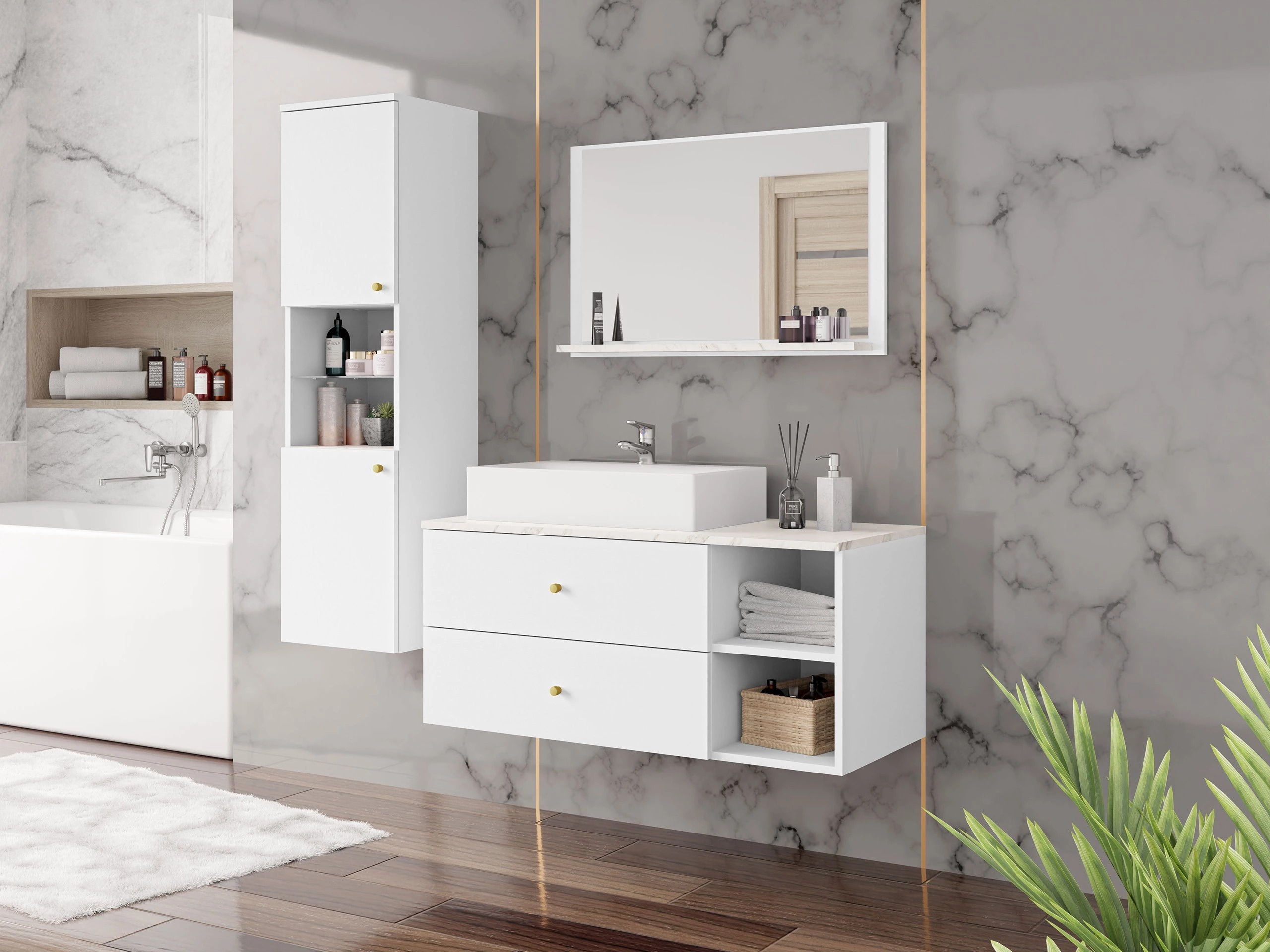 Baðherbergisspegill Salus (Hvítur + Hvítur marmari)