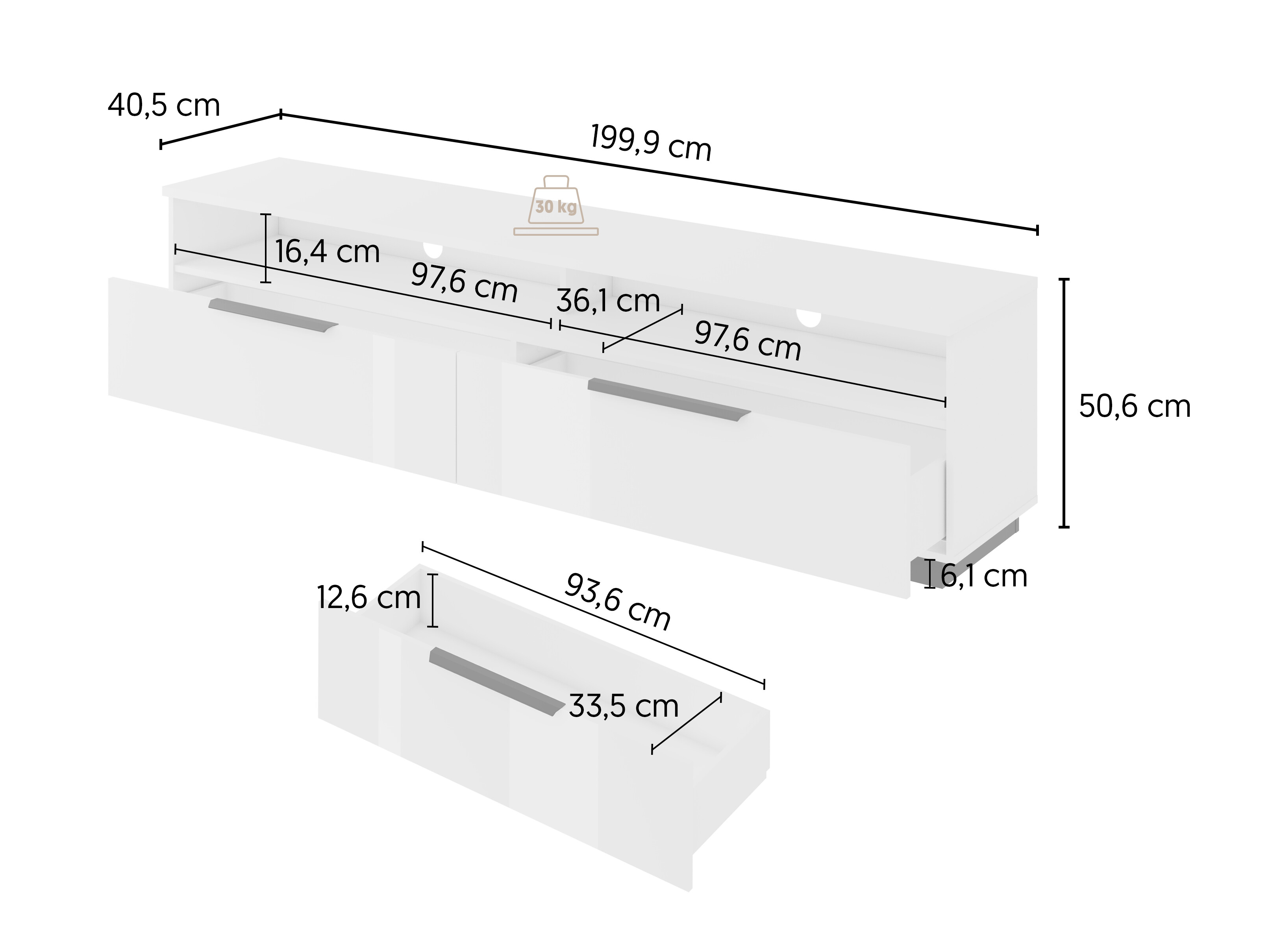 Sjónvarpsskápur Talevaro 102 (Hvítur + Hvítt háglans)