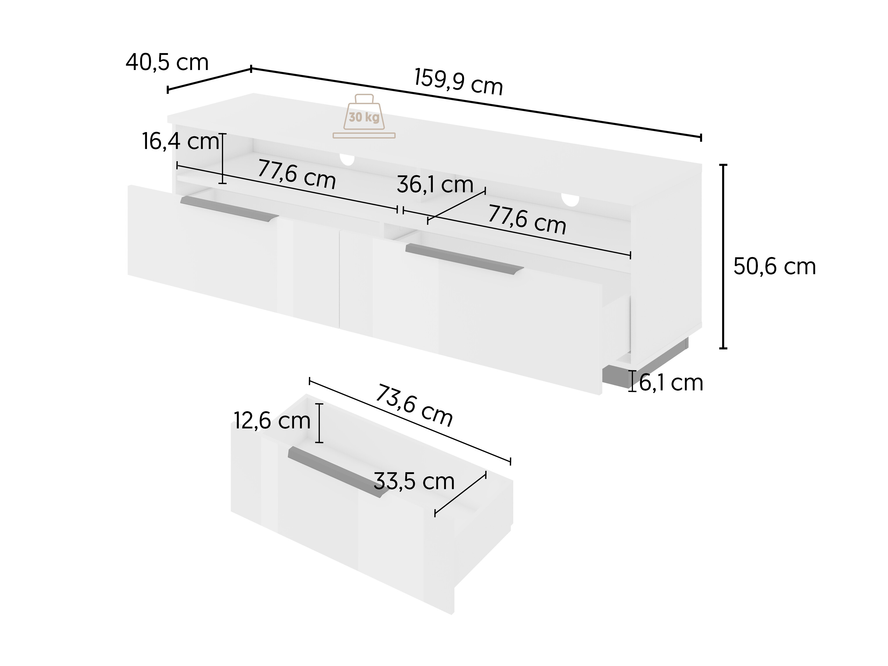 Sjónvarpsskápur Talevaro 103 (Hvítur + Hvítt háglans)