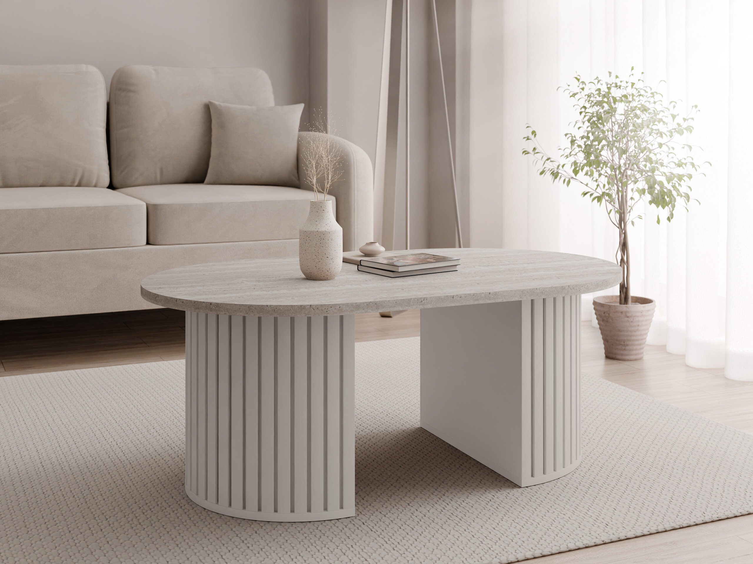 Sófaborð Comfivo Ulma (Ljóst travertín + Beige)
